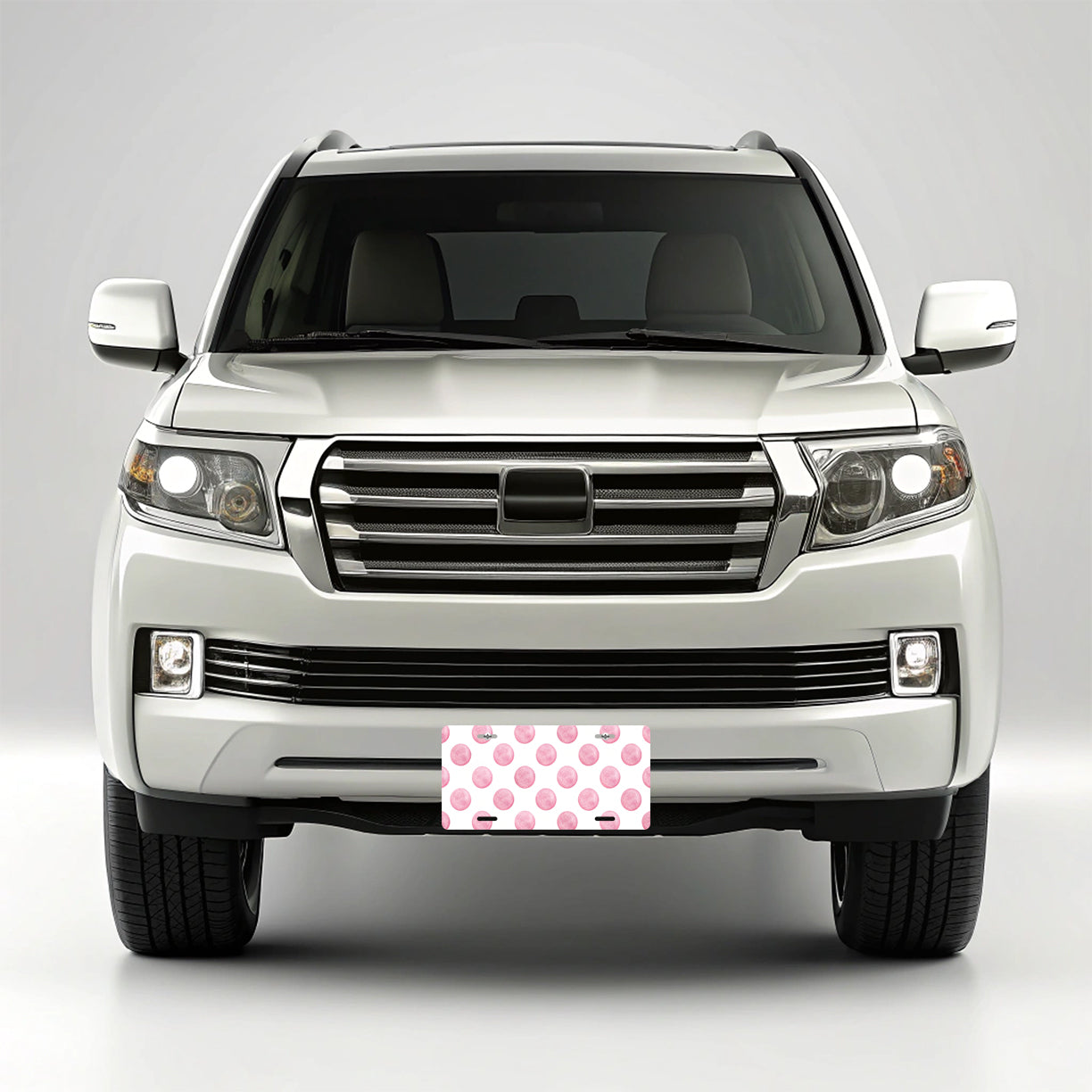 Light Pink Polka Dots White Background Metal Vanity Novelty Tag License Plate for Trucks Cars SUVs