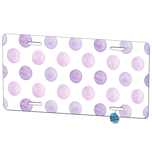 Light Purple Polka Dots White Background Metal Vanity Novelty Tag License Plate for Trucks Cars SUVs