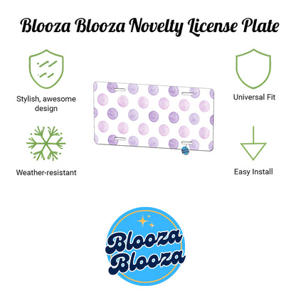 Light Purple Polka Dots White Background Metal Vanity Novelty Tag License Plate for Trucks Cars SUVs