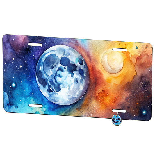 Moon Space Watercolor Design Astronomy Metal Vanity Novelty Tag License Plate for Trucks Cars SUVs