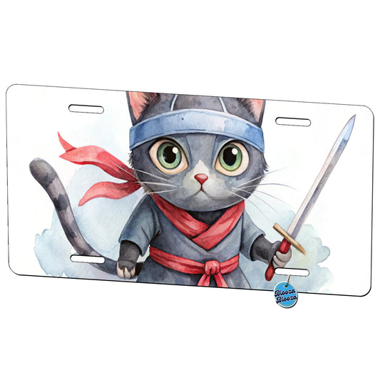 Ninja Cat Watercolor Metal Vanity Novelty Tag License Plate for Trucks Cars SUVs