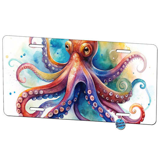 Octopus Watercolor Colorful Metal Vanity Novelty Tag License Plate for Trucks Cars SUVs