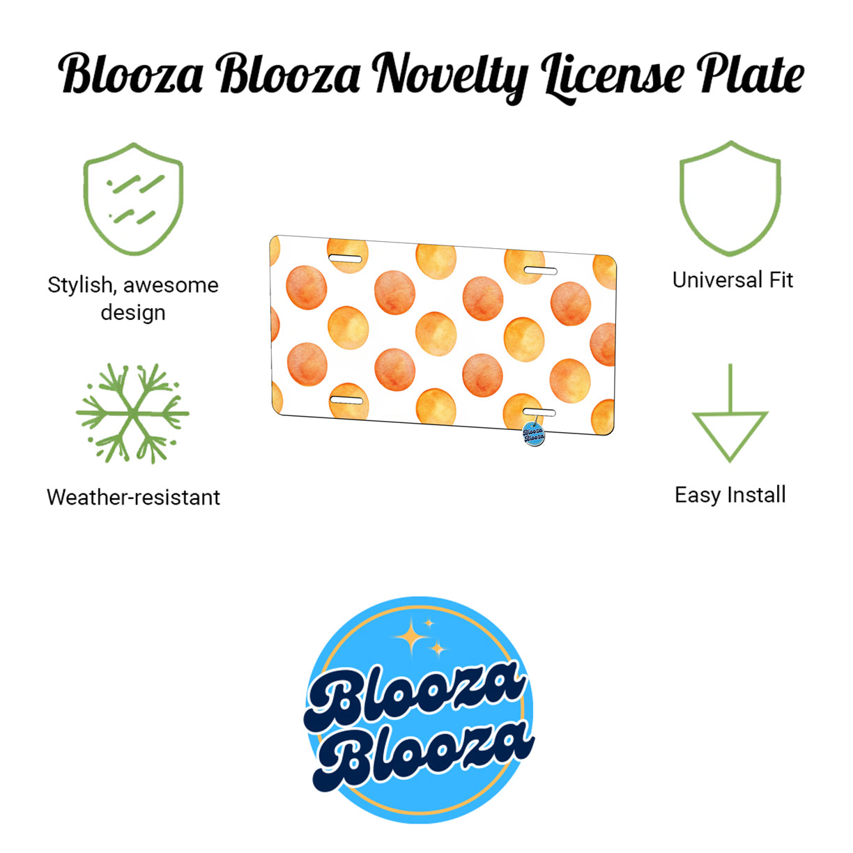 Orange Polka Dots White Background Metal Vanity Novelty Tag License Plate for Trucks Cars SUVs