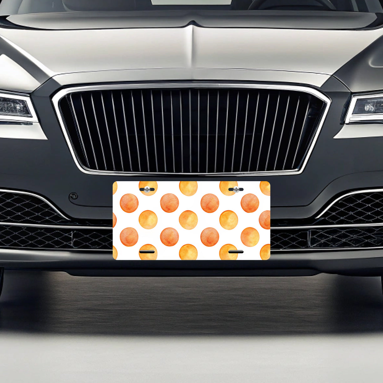 Orange Polka Dots White Background Metal Vanity Novelty Tag License Plate for Trucks Cars SUVs