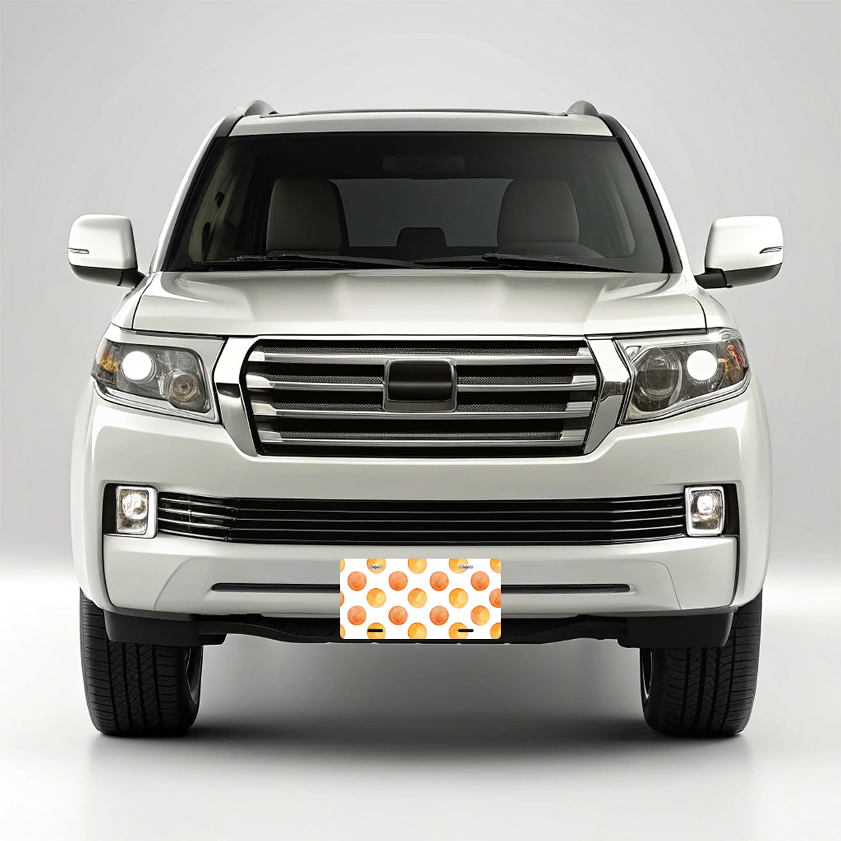 Orange Polka Dots White Background Metal Vanity Novelty Tag License Plate for Trucks Cars SUVs