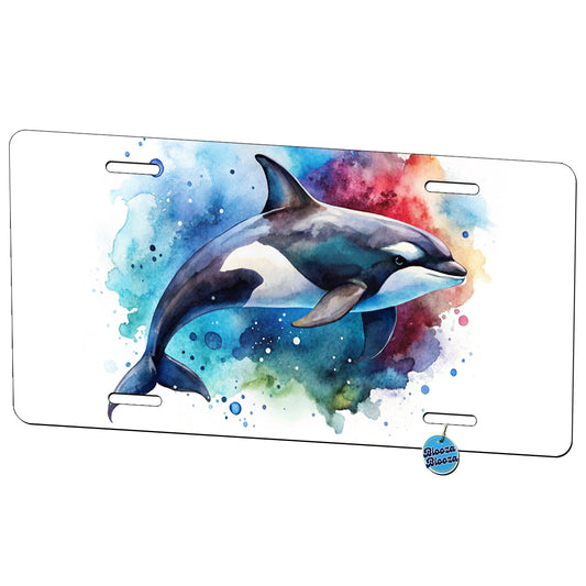 Orca Whale Colorful Watercolor Design Metal Vanity Novelty Tag License Plate for Trucks Cars SUVs