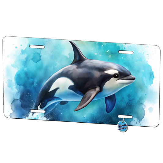 Orca Whale In Ocean Watercolor Design Metal Vanity Novelty Tag License Plate for Trucks Cars SUVs