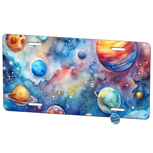 Outer Space Watercolor Astronomy Metal Vanity Novelty Tag License Plate for Trucks Cars SUVs