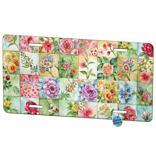 Patchwork Floral Quilt Quilter Sewing Watercolor Metal Vanity Novelty Tag License Plate for Trucks Cars SUVs