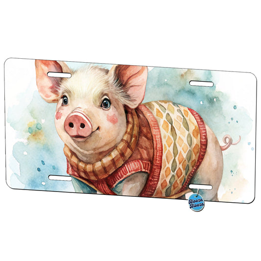 Pig Wearing A Sweater Watercolor Metal Vanity Novelty Tag License Plate for Trucks Cars SUVs