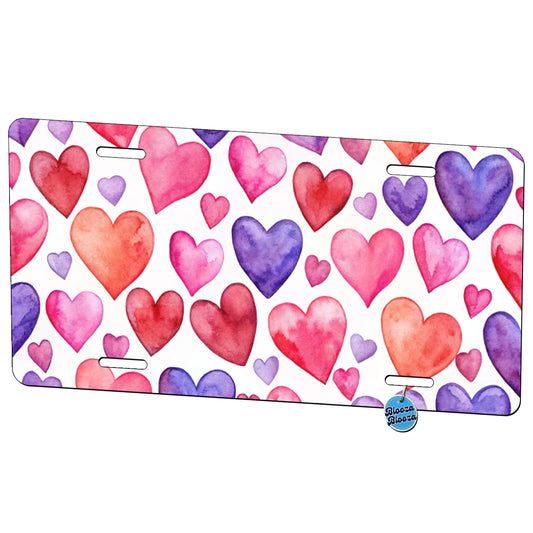 Pink Red Purple Hearts Watercolor Metal Vanity Novelty Tag License Plate for Trucks Cars SUVs