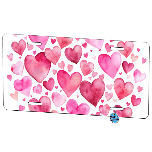 Pink Scattered Hearts Love Valentines Anniversary Watercolor Metal Vanity Novelty Tag License Plate for Trucks Cars SUVs