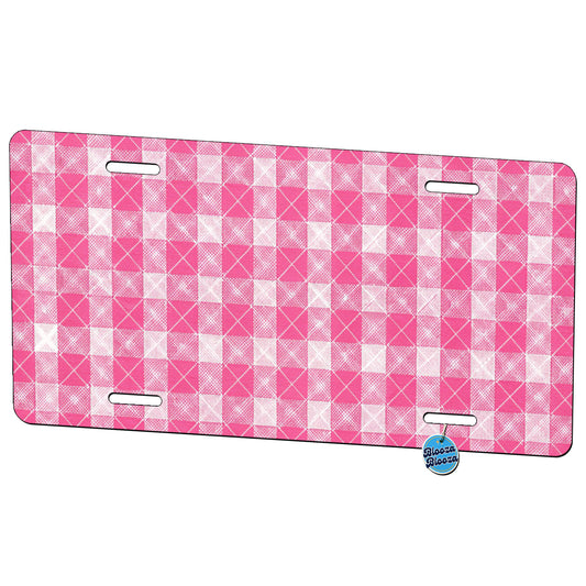 Pink White Gingham Watercolor Metal Vanity Novelty Tag License Plate for Trucks Cars SUVs