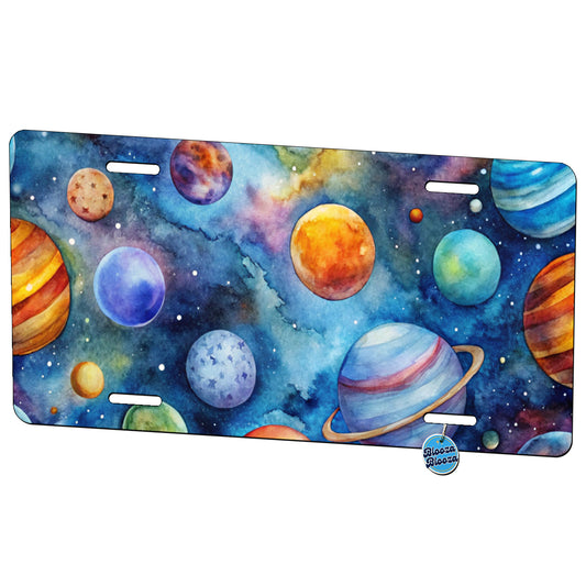 Planets Outer Space Astronomy Watercolor Metal Vanity Novelty Tag License Plate for Trucks Cars SUVs