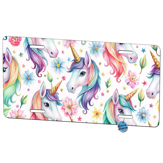 Pretty Unicorn Faces Watercolor Metal Vanity Novelty Tag License Plate for Trucks Cars SUVs