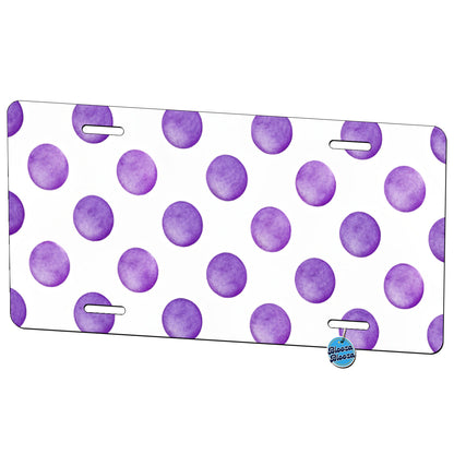 Purple Polka Dots White Background Metal Vanity Novelty Tag License Plate for Trucks Cars SUVs