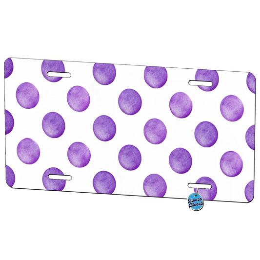 Purple Polka Dots White Background Metal Vanity Novelty Tag License Plate for Trucks Cars SUVs