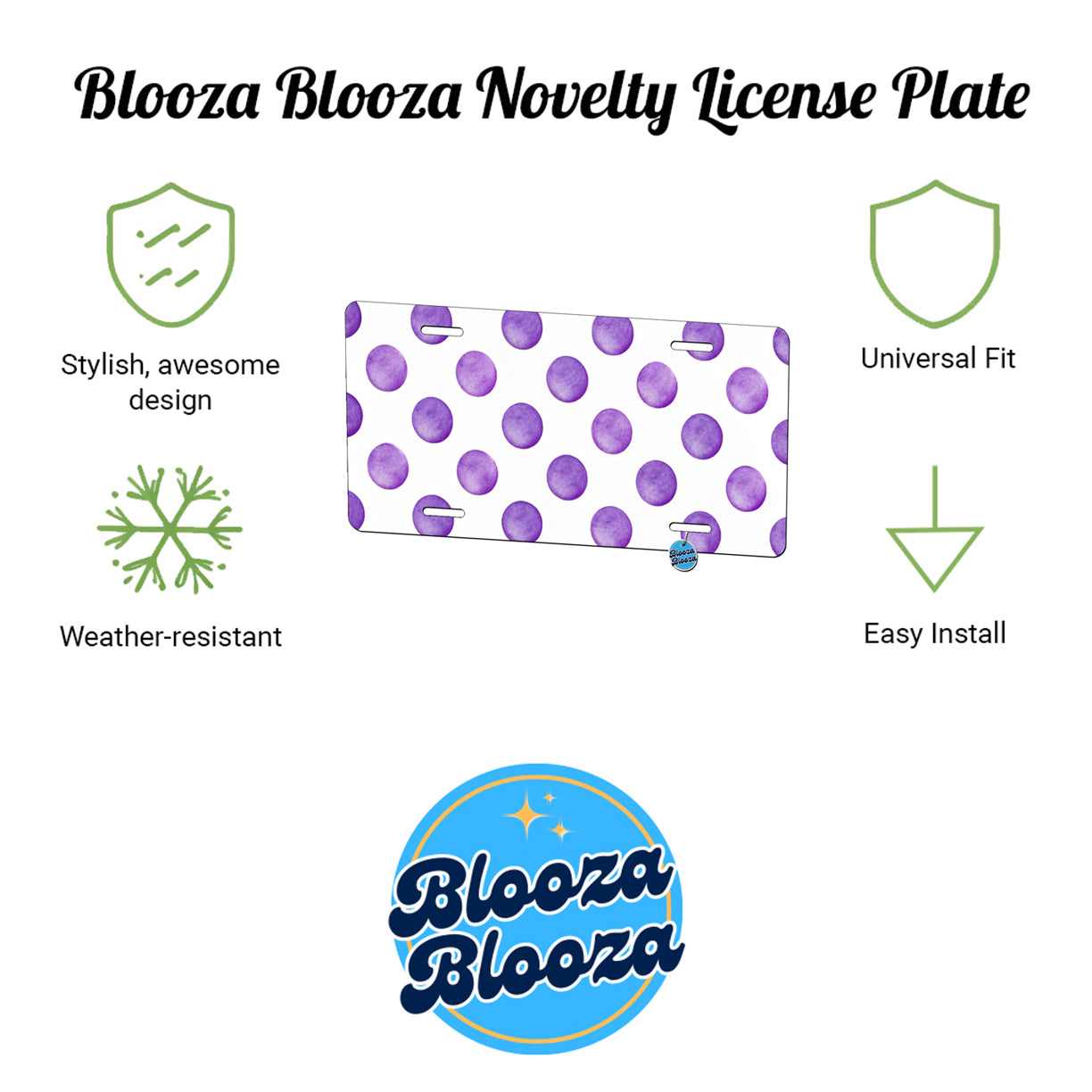 Purple Polka Dots White Background Metal Vanity Novelty Tag License Plate for Trucks Cars SUVs