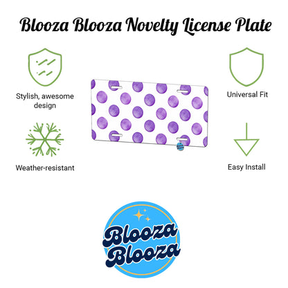 Purple Polka Dots White Background Metal Vanity Novelty Tag License Plate for Trucks Cars SUVs