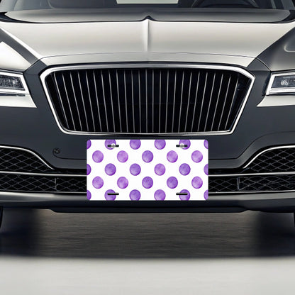 Purple Polka Dots White Background Metal Vanity Novelty Tag License Plate for Trucks Cars SUVs