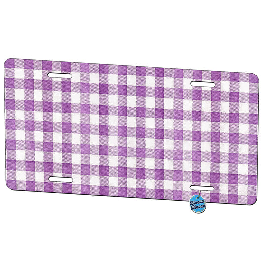 Purple White Gingham Watercolor Metal Vanity Novelty Tag License Plate for Trucks Cars SUVs