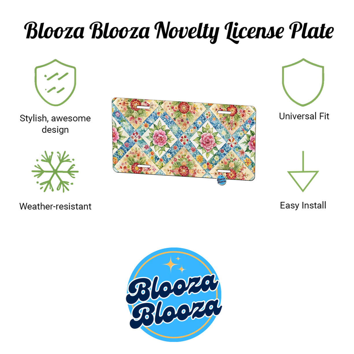 Quilt Floral Pattern Quilter Sewing Metal Vanity Novelty Tag License Plate for Trucks Cars SUVs