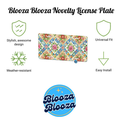 Quilt Floral Pattern Quilter Sewing Metal Vanity Novelty Tag License Plate for Trucks Cars SUVs