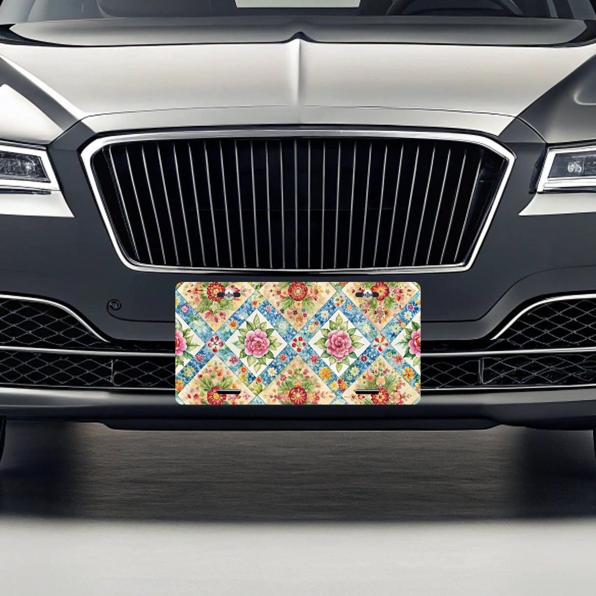 Quilt Floral Pattern Quilter Sewing Metal Vanity Novelty Tag License Plate for Trucks Cars SUVs