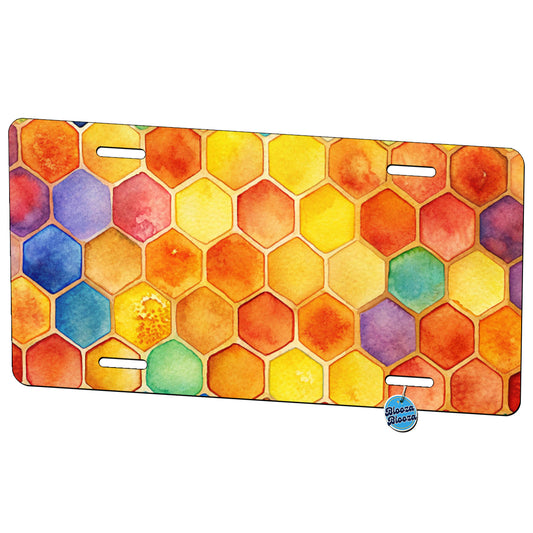 Rainbow Honeycomb Background Watercolor Metal Vanity Novelty Tag License Plate for Trucks Cars SUVs