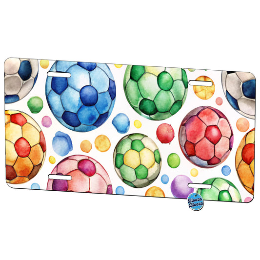 Rainbow Soccer Balls Watercolor Football Metal Vanity Novelty Tag License Plate for Trucks Cars SUVs