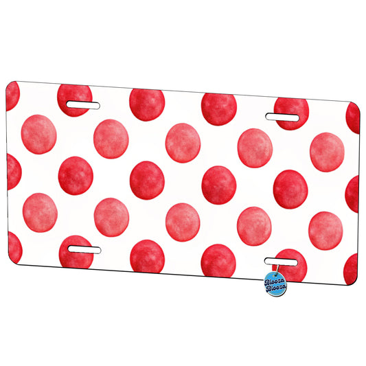 Red Polka Dots White Background Metal Vanity Novelty Tag License Plate for Trucks Cars SUVs