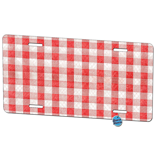 Red White Gingham Watercolor Metal Vanity Novelty Tag License Plate for Trucks Cars SUVs