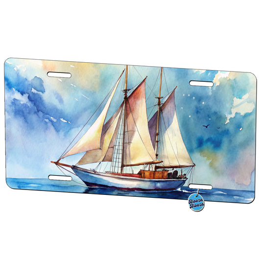 Sailboat At Sea Watercolor Design Metal Vanity Novelty Tag License Plate for Trucks Cars SUVs