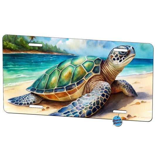 Sea Turtle Beach Watercolor Design Metal Vanity Novelty Tag License Plate for Trucks Cars SUVs