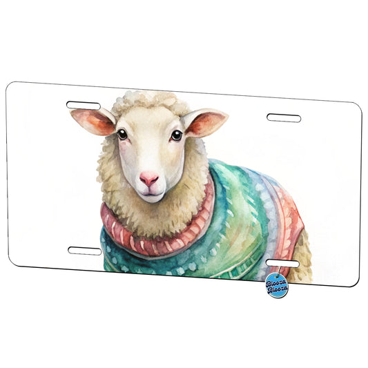 Sheep Wearing A Sweater Watercolor Metal Vanity Novelty Tag License Plate for Trucks Cars SUVs