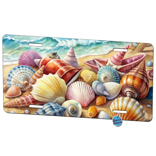 Shells Beach Watercolor Design Metal Vanity Novelty Tag License Plate for Trucks Cars SUVs