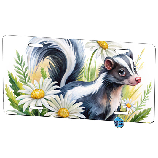 Skunk Watercolor Design With Daisies Metal Vanity Novelty Tag License Plate for Trucks Cars SUVs