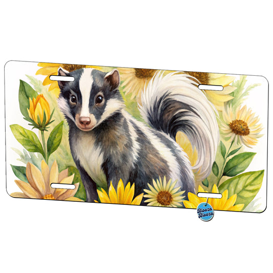 Skunk Watercolor Design With Sunflowers Metal Vanity Novelty Tag License Plate for Trucks Cars SUVs