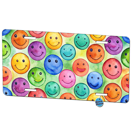 Smile Faces Watercolor Metal Vanity Novelty Tag License Plate for Trucks Cars SUVs