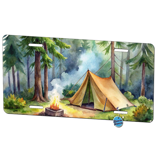 Solo Camping In Forest Watercolor Design Metal Vanity Novelty Tag License Plate for Trucks Cars SUVs