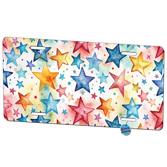 Stars Colorful Watercolor Metal Vanity Novelty Tag License Plate for Trucks Cars SUVs