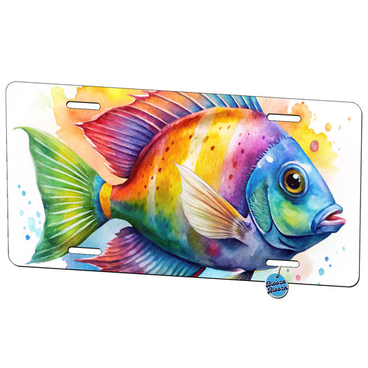 Tropical Fish Watercolor Design Metal Vanity Novelty Tag License Plate for Trucks Cars SUVs