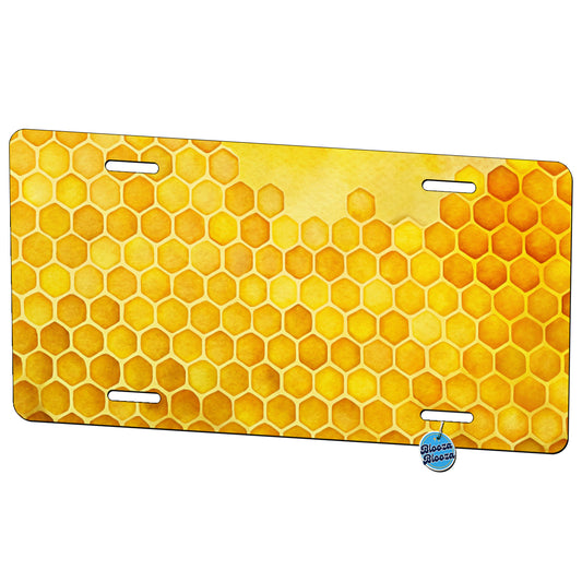 Yellow Honeycomb Background Watercolor Metal Vanity Novelty Tag License Plate for Trucks Cars SUVs