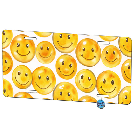 Yellow Smile Faces Watercolor Metal Vanity Novelty Tag License Plate for Trucks Cars SUVs
