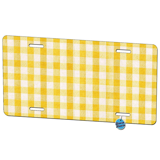 Yellow White Gingham Watercolor Metal Vanity Novelty Tag License Plate for Trucks Cars SUVs