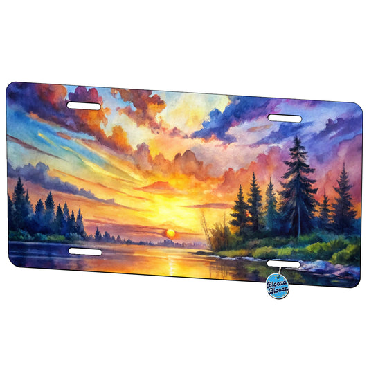 Beautiful Sunrise Watercolor Metal Vanity Novelty Tag License Plate for Trucks Cars SUVs