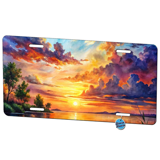 Beautiful Sunset Watercolor Metal Vanity Novelty Tag License Plate for Trucks Cars SUVs