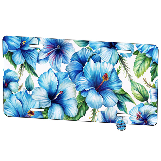 Blue Hibiscus Flowers Watercolor Metal Vanity Novelty Tag License Plate for Trucks Cars SUVs