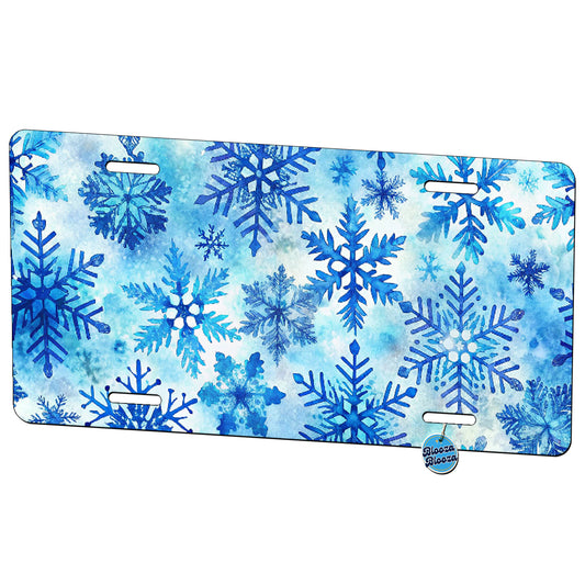 Blue Snowflakes Watercolor Metal Vanity Novelty Tag License Plate for Trucks Cars SUVs