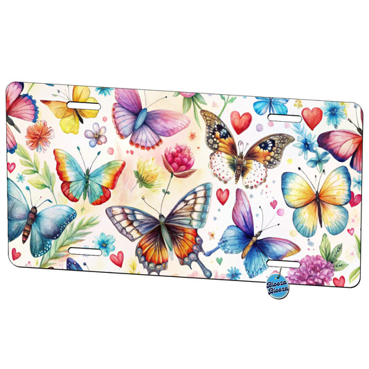 Butterflies Hearts Flowers Beautiful Watercolor Metal Vanity Novelty Tag License Plate for Trucks Cars SUVs